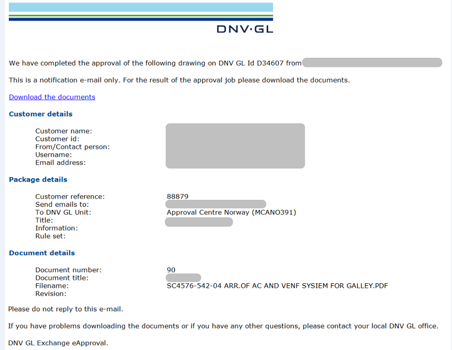 eApproval Documents Received from DNV GL